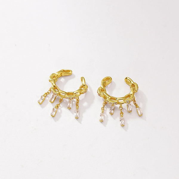 FE2921 925 Sterling Silver Chain Link Tassel Ear Cuff