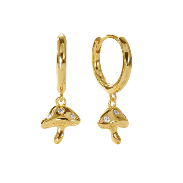 VFE0205 Mini Mushroom Drop Huggie Hoop Earrings