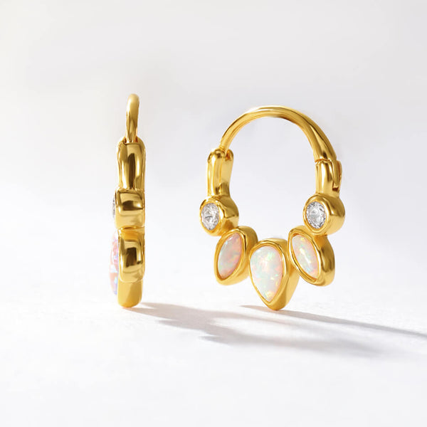 VFE0191 Bezel Setting Geometry Marquise Round Opal Hoops Earrings