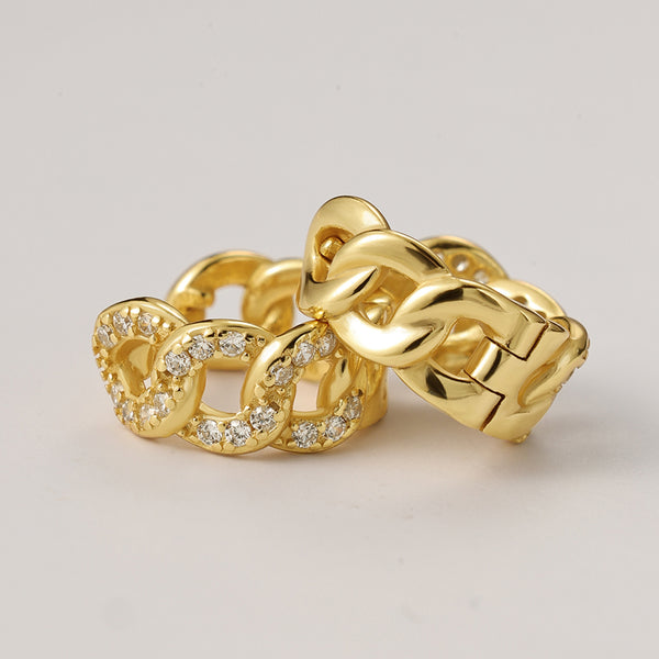 FE2206 925 Sterling Silver CZ Link Chain Women Hoop Earrings