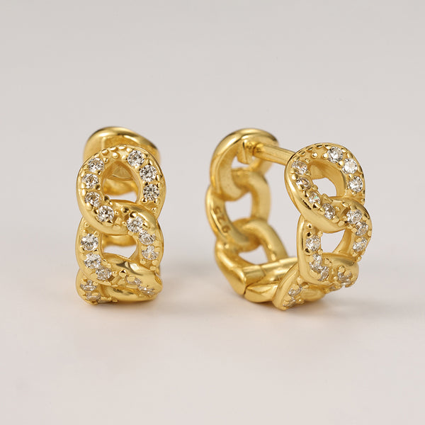 FE2206 925 Sterling Silver CZ Link Chain Women Hoop Earrings