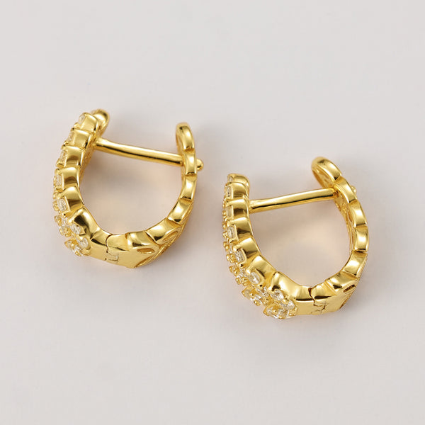 FE2170 925 Sterling Silver Pave Zirconia Leaf Hoop Earrings