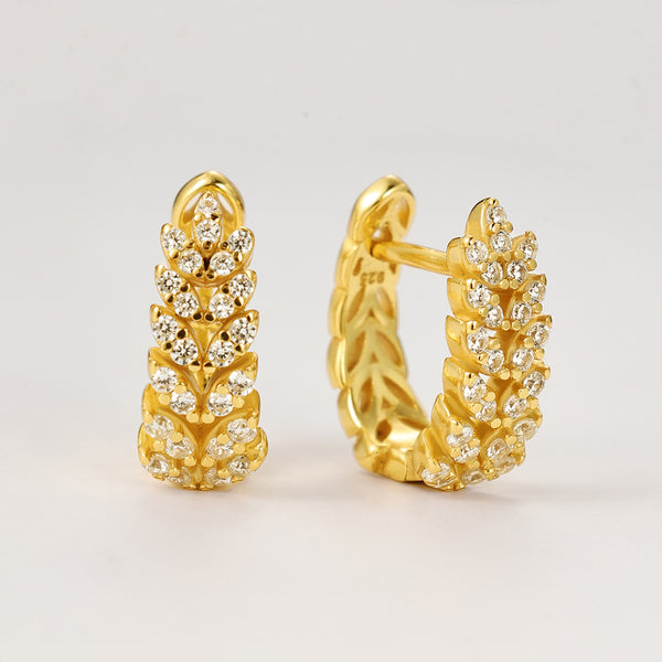 FE2170 925 Sterling Silver Pave Zirconia Leaf Hoop Earrings