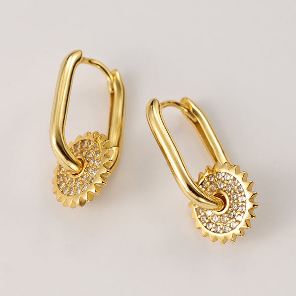 FE2105 925 Sterling Silver Cubic Zirconia Gear Spike Hoop Earrings