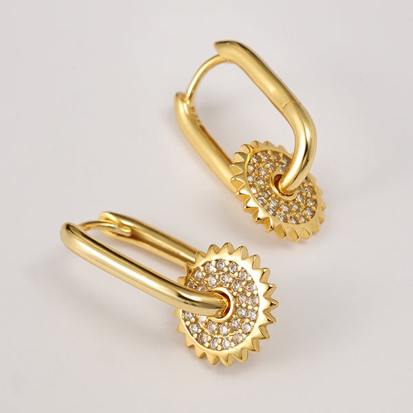 FE2105 925 Sterling Silver Cubic Zirconia Gear Spike Hoop Earrings