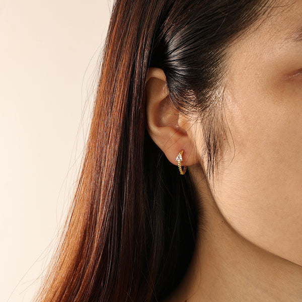 FE2132 925 Sterling Silver Pear Shape Cubic Zirconia Twisted Hoop Earrings