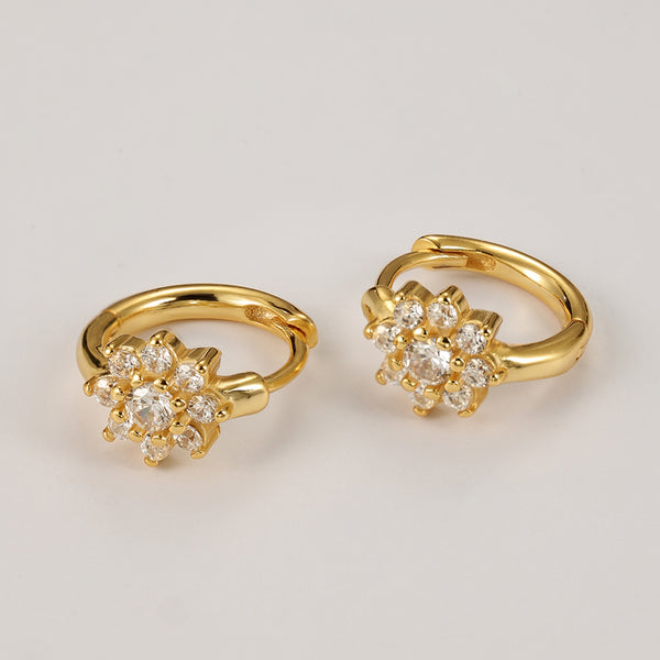 FE2154 925 Sterling Silver Cubic Zirconia Flower Hoop Earrings
