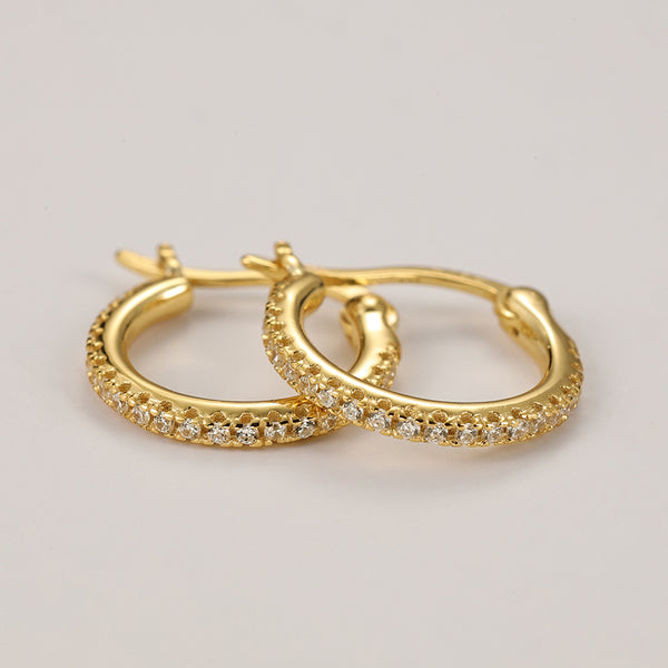 FE2202 925 Sterling Silver Classic Cubic Zirconia Huggie Hoop Earrings