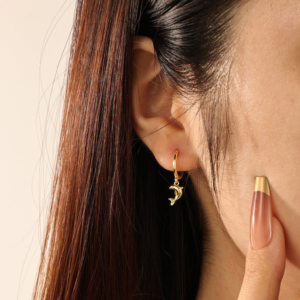 FE2240 925 Sterling Silver Jumping Dolphin Dangle Earrings