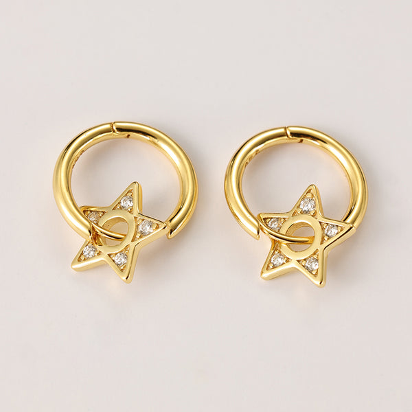 FE2179 925 Sterling Silver CZ Star Hoop Earrings