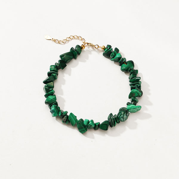 PB0088 925 Sterling Silver Malachite Chip Bracelet