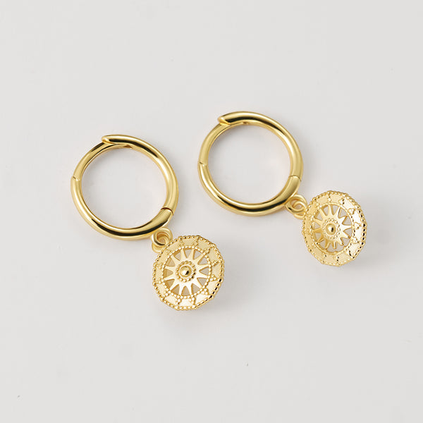 FE2180 925 Sterling Silver Geometric Circle Pendant Hoop Earrings