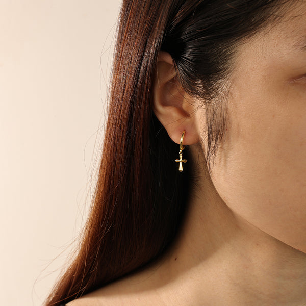 FE2136 925 Sterling Silver Simple Polished Cross Dangle Earrings