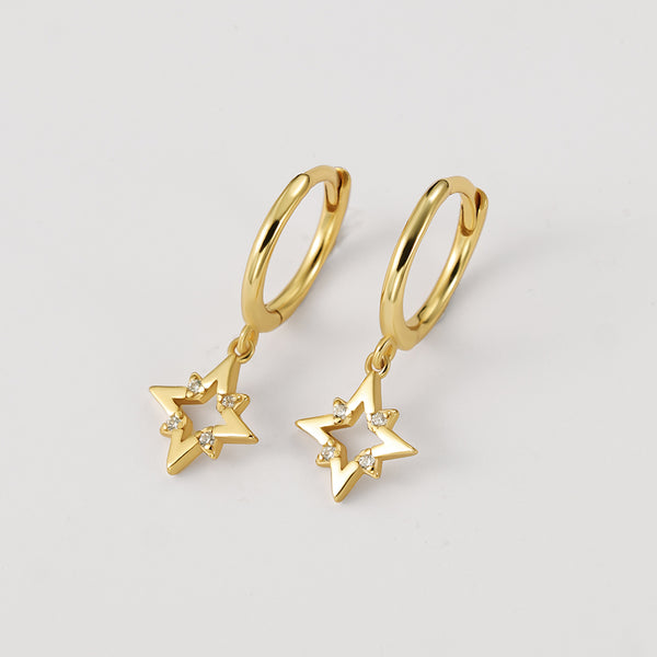 FE2203 925 Sterling Silver Star Dangle Earrings
