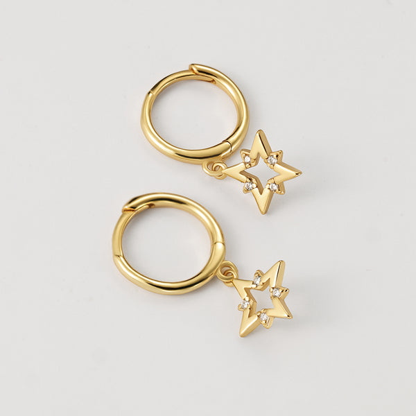 FE2203 925 Sterling Silver Star Dangle Earrings