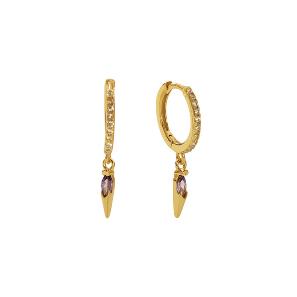 FE2742 925 Sterling Silver CZ Embellished Cone Dangle Hoop Earrings