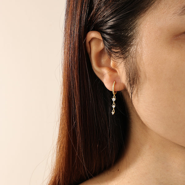 FE2156 925 Sterling Silver Trio CZ Chain Dangle Hoop Earrings