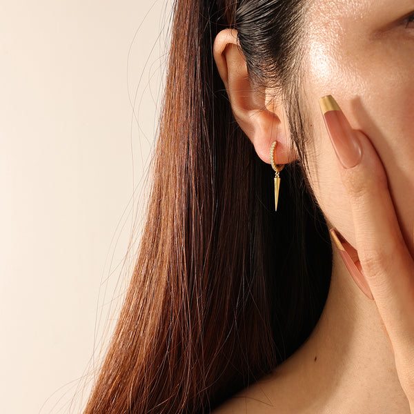 FE2158 925 Sterling Silver Cubic Zirconia Spike Hoop Earrings