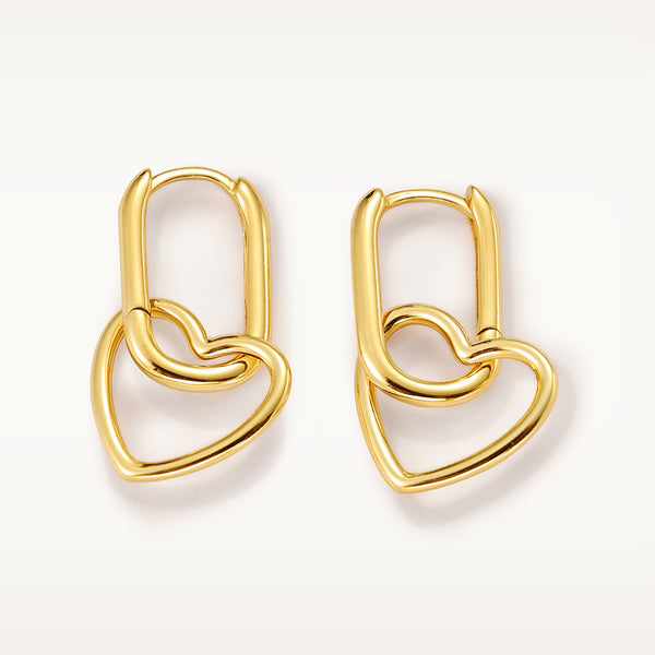 FE2089 925 Sterling Silver Heart Interlock Dangle Hoop Earrings