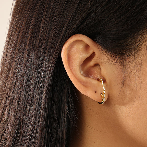 FE2229 925 Sterling Silver Number 6 Arched Hoop Earrings