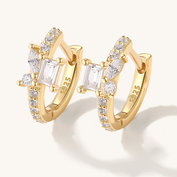 FE2051 925 Sterling Silver Baguette Marquise Cut CZ Huggie Hoop Earrings
