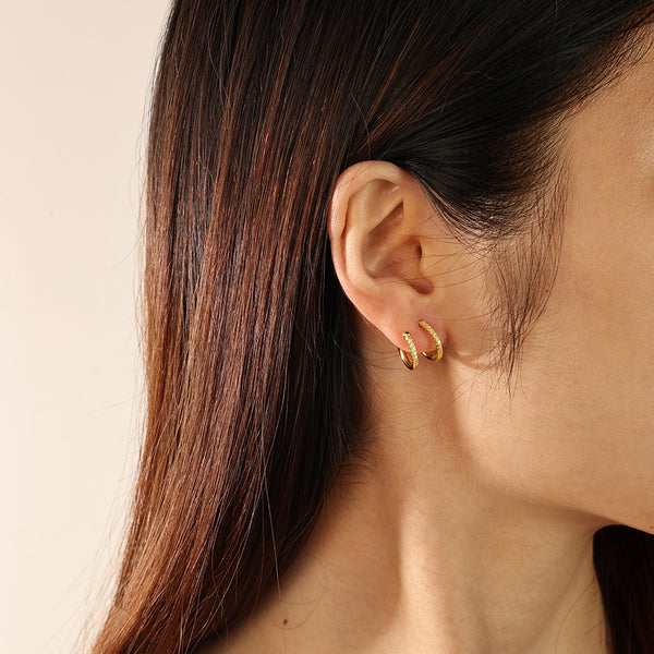 FE2197 925 Sterling Silver Cubic Zirconia Hoop Eaarrings