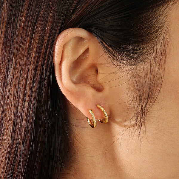 FE2197 925 Sterling Silver Cubic Zirconia Hoop Eaarrings