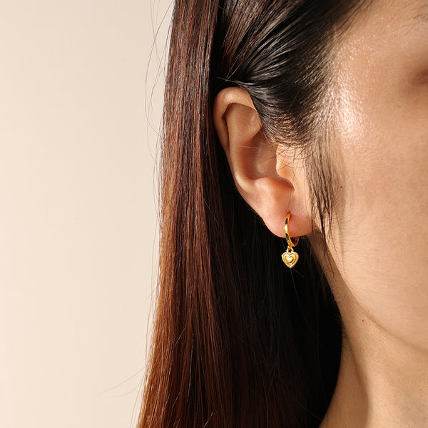 FE2120 925 Sterling Silver Love Heart Dangle Hoop Earrings