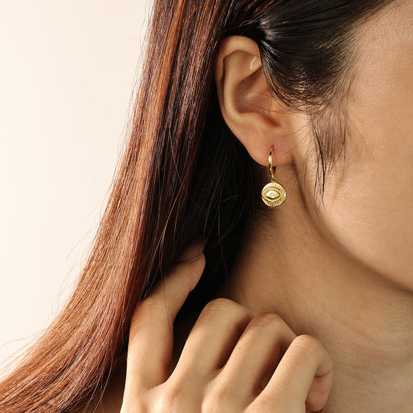 FE2191 925 Sterling Silver Round Eye Dangle Earrings