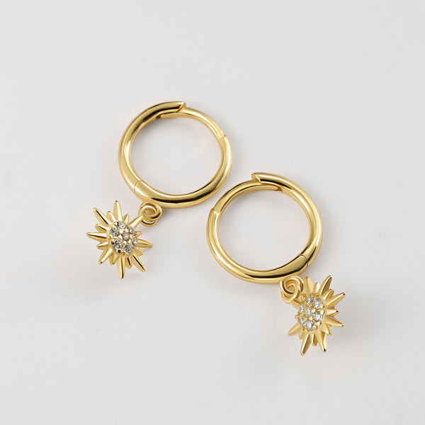 FE2213 925 Sterling Silver Shining Sunburst Dangle Earrings