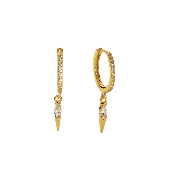 FE2742 925 Sterling Silver CZ Embellished Cone Dangle Hoop Earrings