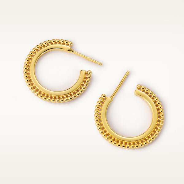 FE2092 925 Sterling Silver Beaded C Shpe Open Hoop Earings