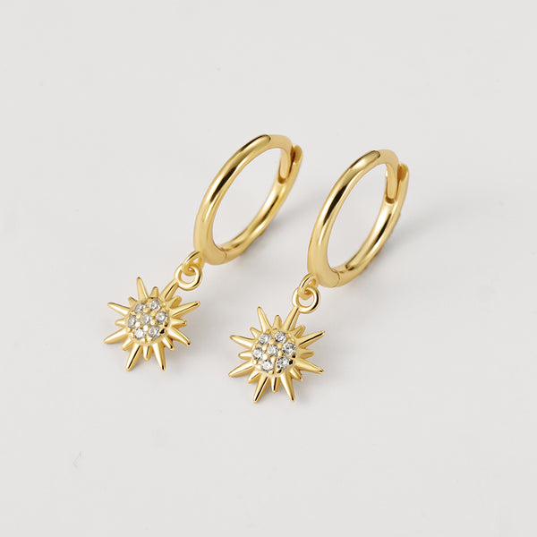FE2213 925 Sterling Silver Shining Sunburst Dangle Earrings