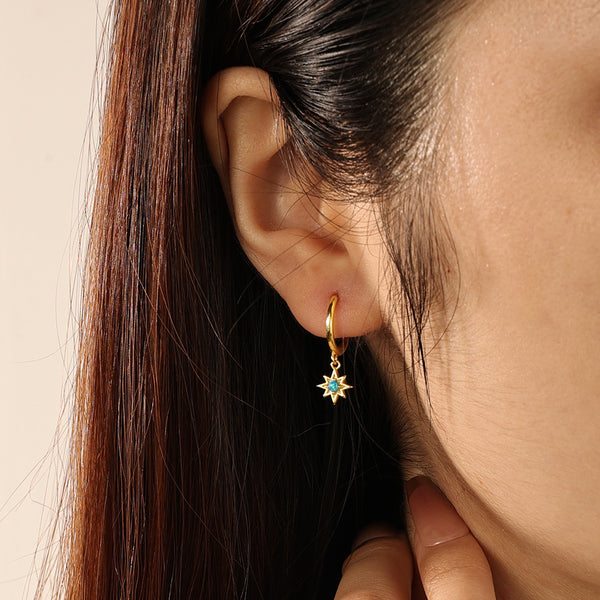 FE2198 Blue Opal Starburst Dangle Earrings