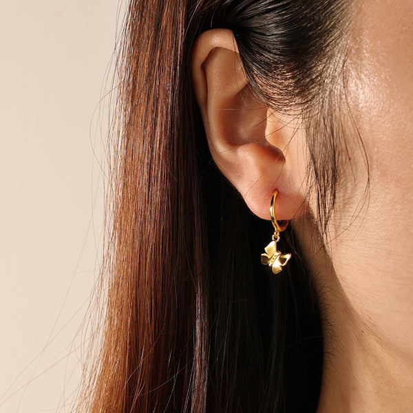 FE2245 925 Sterling Silver Dainty Butterfly Dangle Hoop Earrings