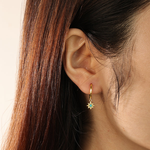 FE2198 Blue Opal Starburst Dangle Earrings