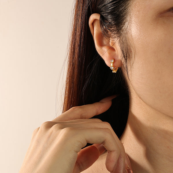 FE2163 925 Sterling Silver Geometric Shape Zircon Hoop Earrings