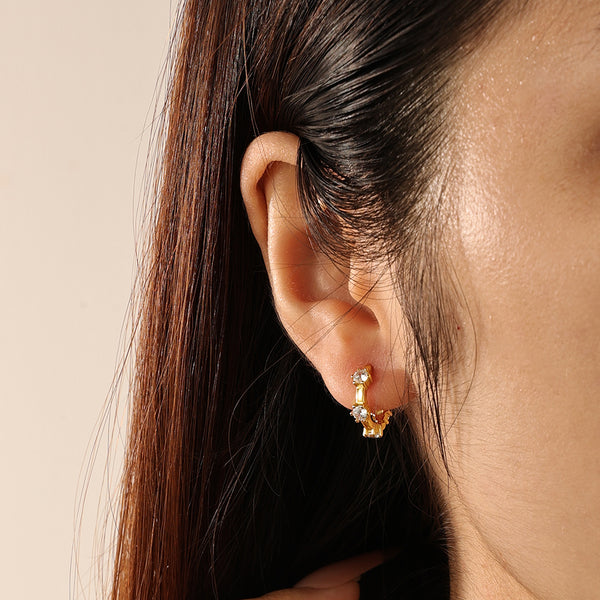 FE2163 925 Sterling Silver Geometric Shape Zircon Hoop Earrings