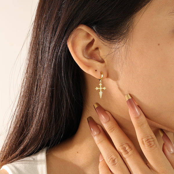 FE2109 FE2178 925 Sterling Silver Fashion Cross Pendant Hoop Earrings