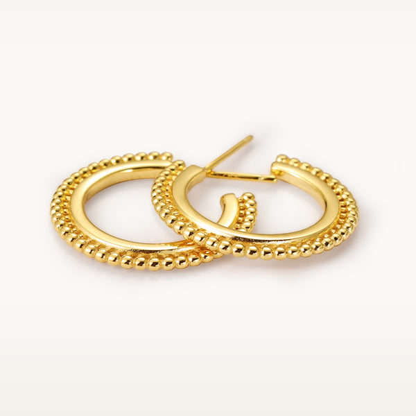 FE2092 925 Sterling Silver Beaded C Shpe Open Hoop Earings