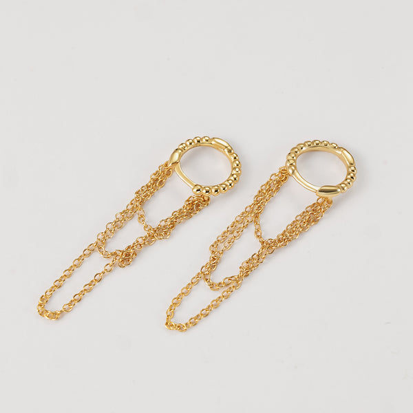 FE2168 925 Sterling Silver Triple Chain Bead Hoop Earrings