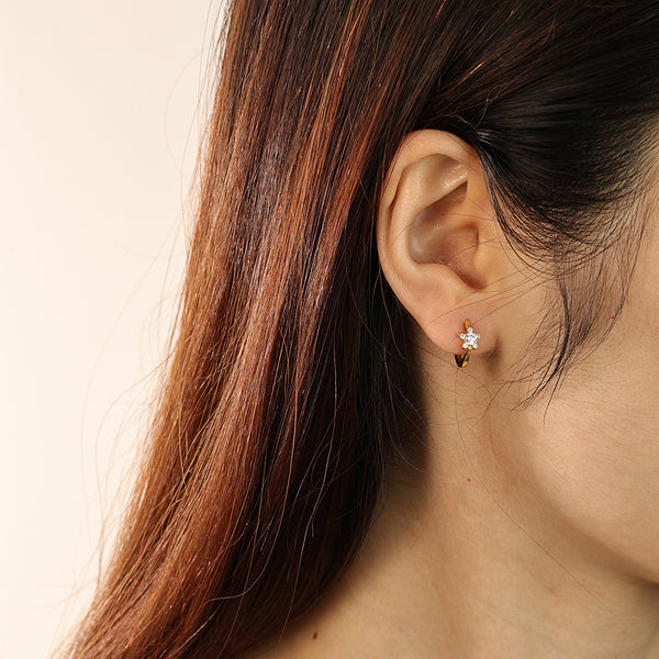 FE2148 925 Sterling Silver CZ Snow Flower Hoop Earrings