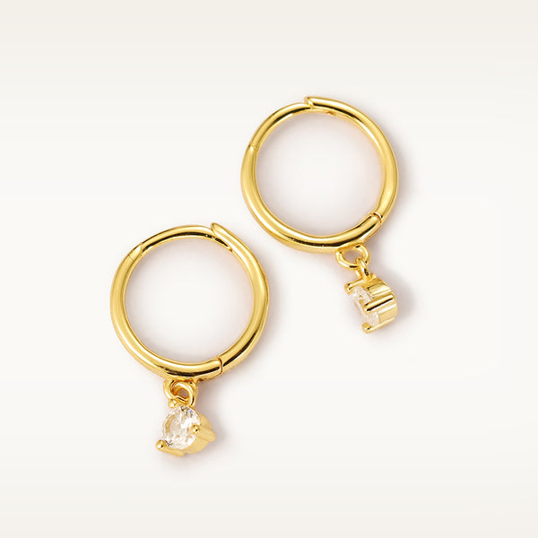 FE2085 925 Sterling Silver Round Cubic Zirconia Dangle Hoop Earrings