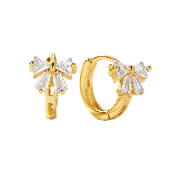 FE2551 Black Cubic Zirconia Butterfly Bow Hoop Earrings