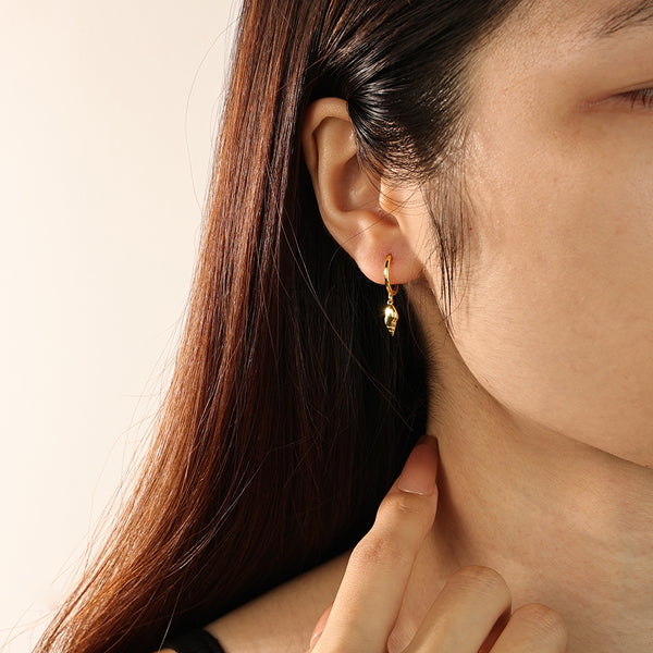 FE2098 925 Sterling Silver Geometric Shell Conch Drop Hoop Earrings