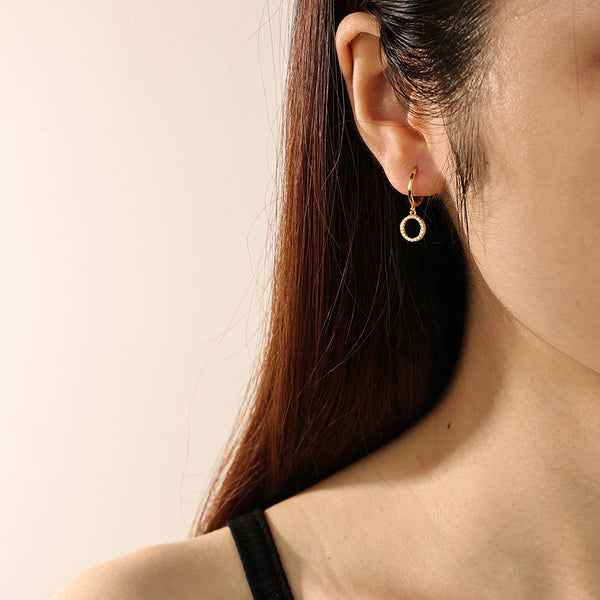 FE2208 925 Sterling Silver Circle Cubic Zirconia Dangle Hoop Earrings