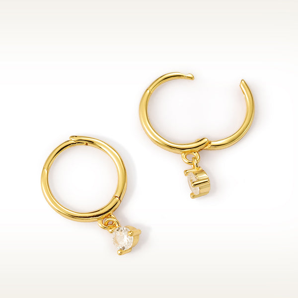 FE2085 925 Sterling Silver Round Cubic Zirconia Dangle Hoop Earrings