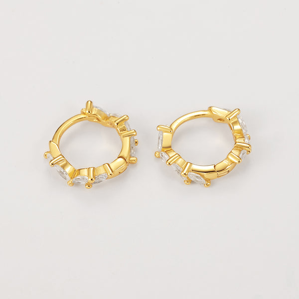 FE2172 925 Sterling Silver Marquise CZ Hoop Earrings