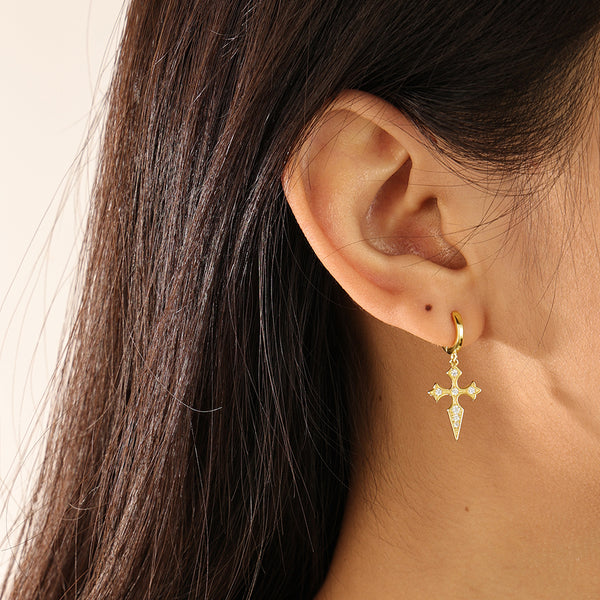 FE2109 FE2178 925 Sterling Silver Fashion Cross Pendant Hoop Earrings