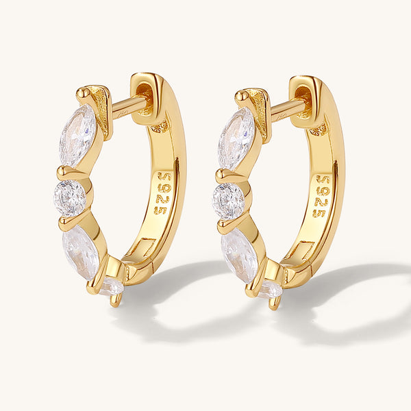 FE2048 925 Sterling Silver Marquise Zirconia Hoop Earrings